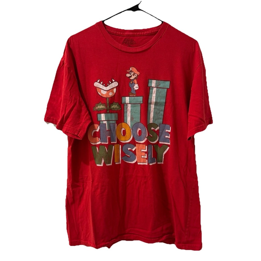 Super Mario Choose Wisely Short Sleeve T Shirt XL Red Video Game Character